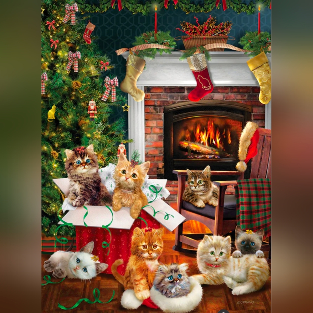 BUNDLE 3 Christmas Holiday Jigsaw Puzzle 1000 PC Fireside Dog Cat London Streets - Picture 7 of 15